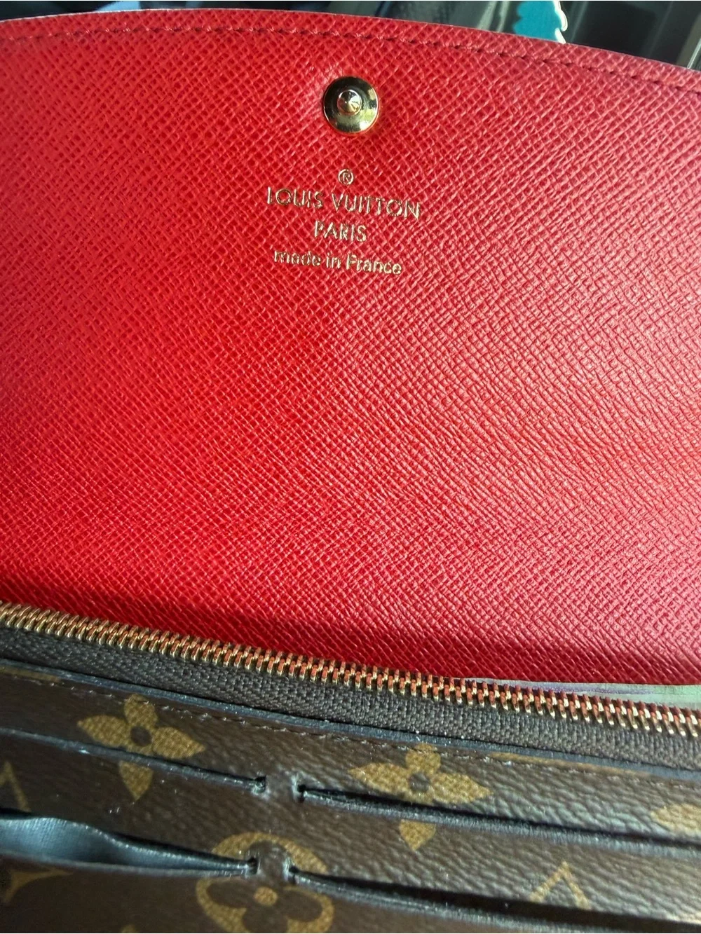 Louis Vuitton Monogram Continental Wallet with Red Flower Hardware